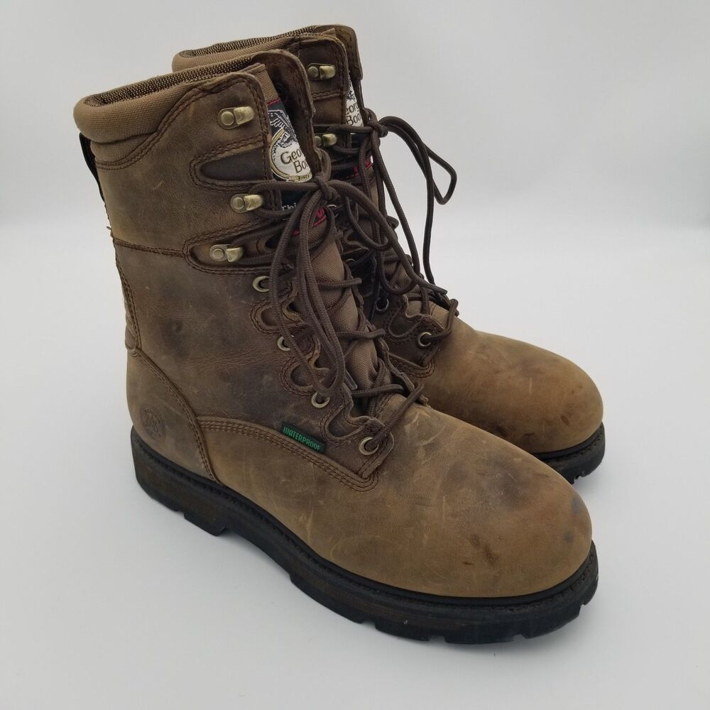 Georgia Boot 8" Logger Steel‎ Toe WP EH Brown Leather Men's Size 9 M Lace Up